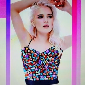 Hercicy rhinestone beaded colorful push-up bra Bustier removable straps XL New …